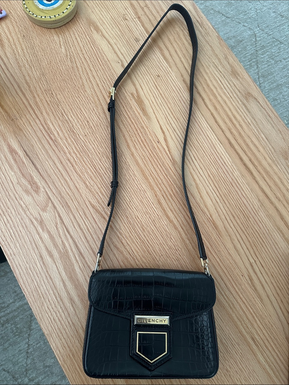 Givenchy Black Croc-Embossed Crossbody Bag with Gold Hardware